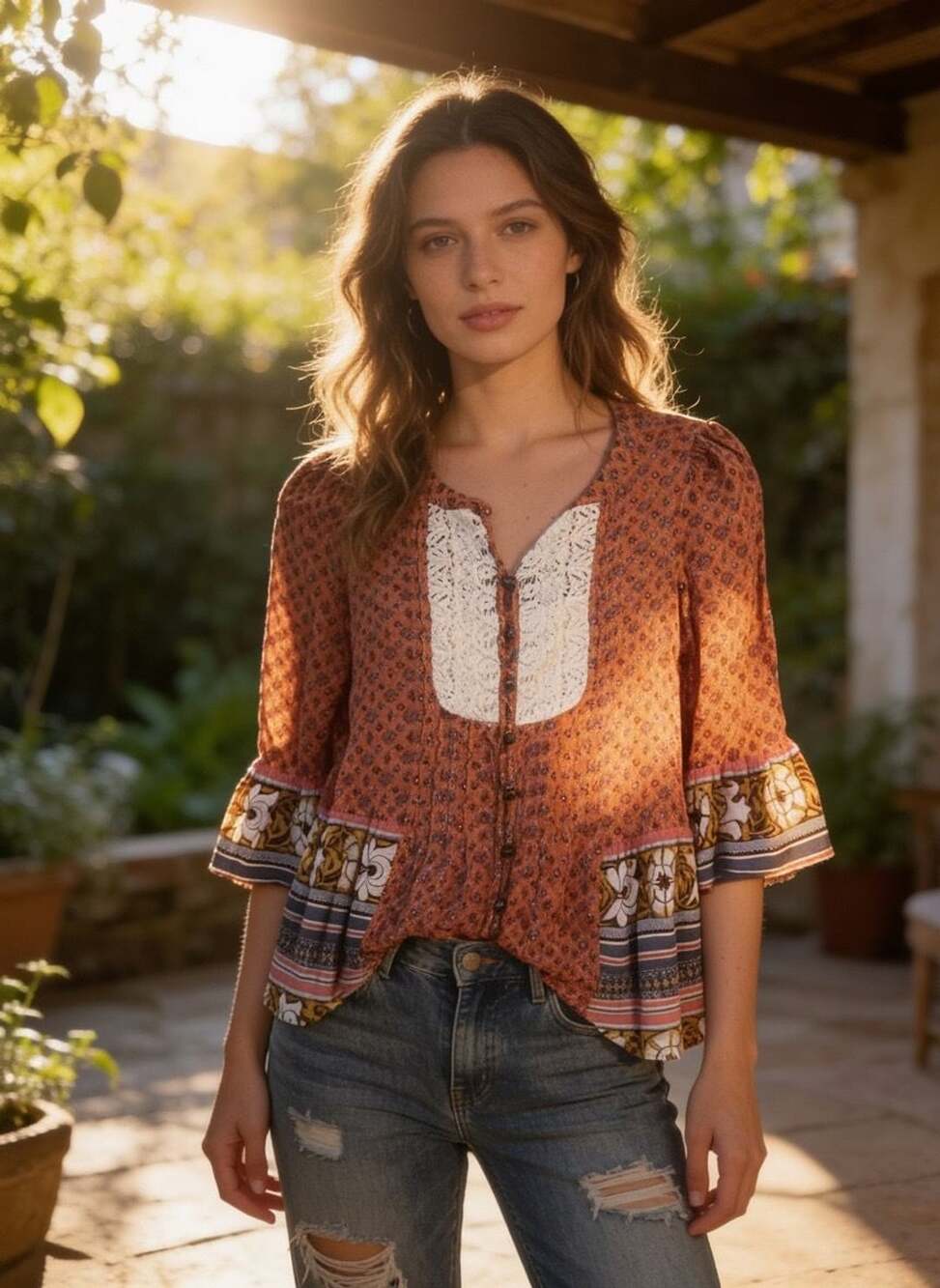 Anthropologie Maeve Hiver Lace Bib Peplum Blouse Size 2/Small